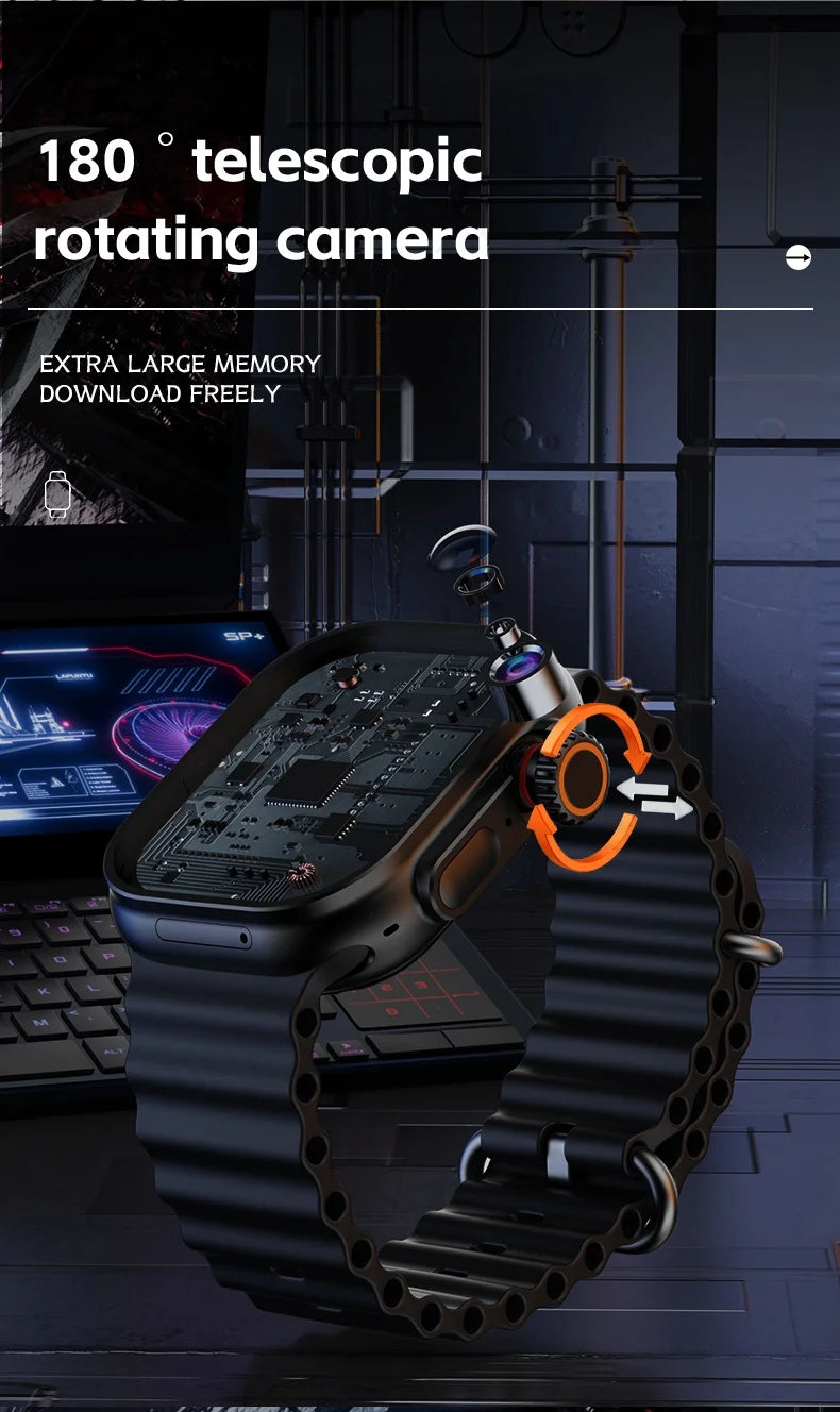 CD12 Smartwatch Upgrade Android 12.0 Smart Watch With 2.26inch Amoled Screen 180° Rotary Camera GPS WIFI Compass Sim Card Slot