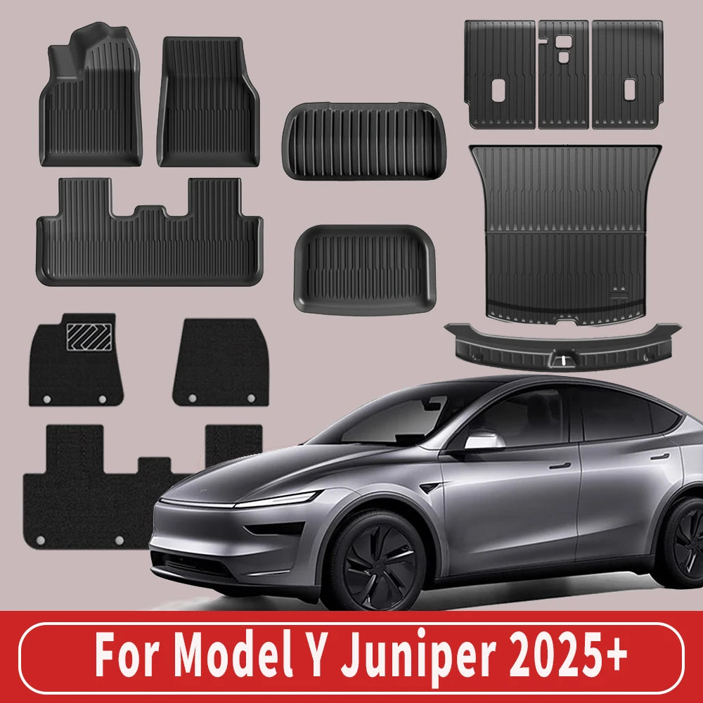 For New Tesla Model Y Launch 2026+ Juniper 2026+ TPE Floor Mats & Cargo Liner, All Weather Trunk Mats Floor Liner Backrest Mats