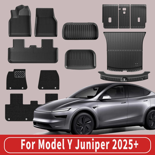 For New Tesla Model Y Launch 2026+ Juniper 2026+ TPE Floor Mats & Cargo Liner, All Weather Trunk Mats Floor Liner Backrest Mats
