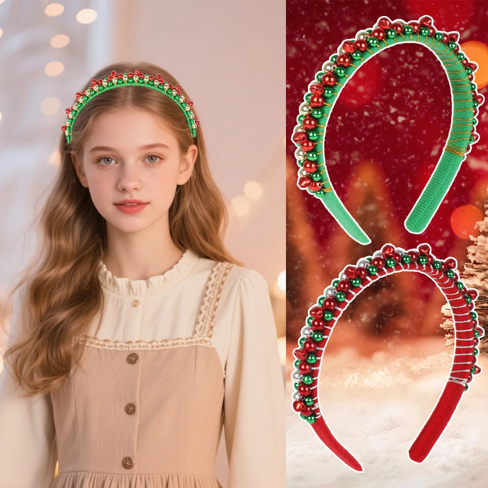 Christmas decor Red & Green Bell Headband Ladies Autumn and Winter Fashion Cute Holiday Atmosphere Hair Band Hair Accessories