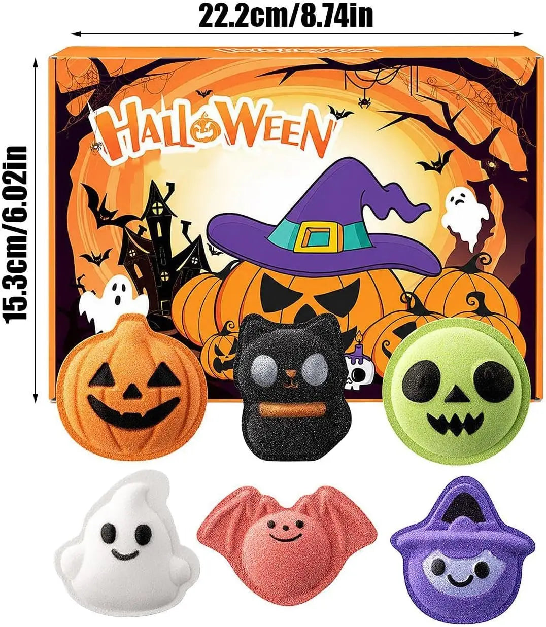 Halloween Bath Bomb Set, 6-piece, Weird Shape, Pumpkin Ghost Bat Witch Cat Bath Bomb Set, Halloween Boys and Girls Gift