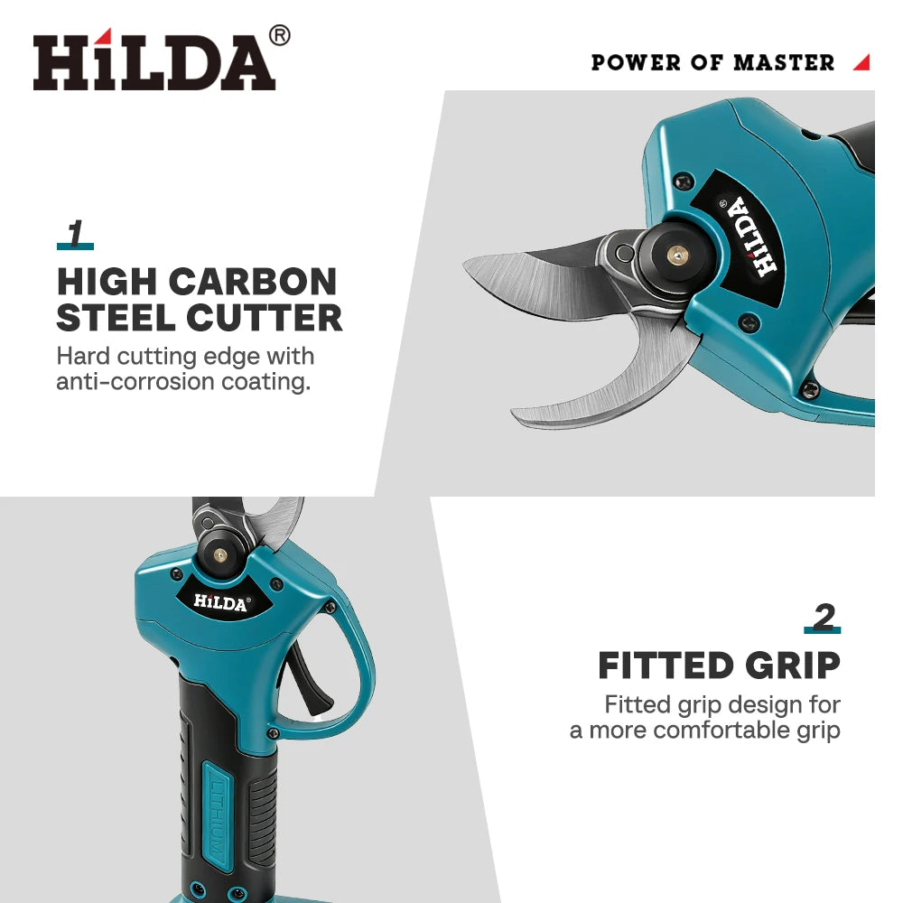 HILDA Cordless Electric Pruning Shears – Brushless Garden Branch Trimmer Compatible with Makita Battery