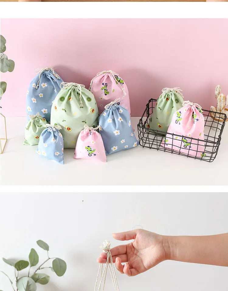 Cute Cotton Travel Storage Bag Drawstring Bag Dustproof Clothes Socks Cosmetic Packaging Organizer Drawstring Pocket