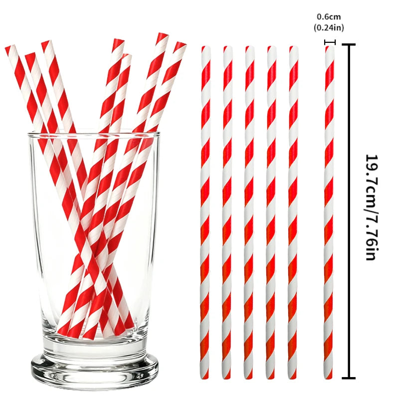 50/100pcs Red and White Striped Disposable Paper Straws for Coffee Milk Juice Cocktails Chrismas Straws Party Drinkware Straw