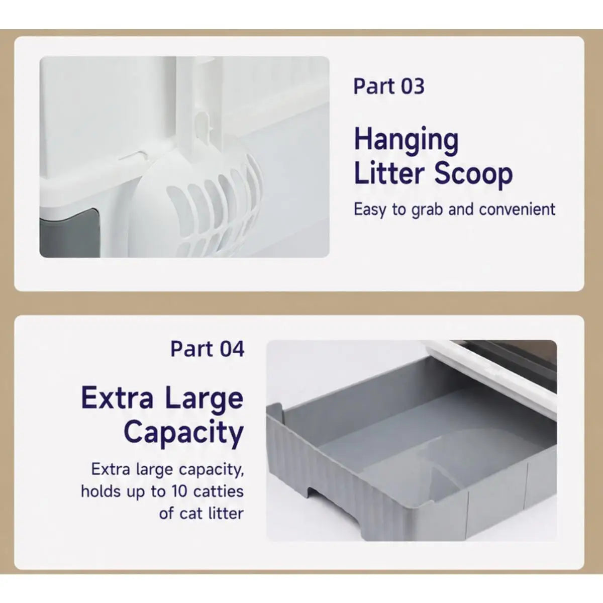 Full Enclosure Detachable Drawer Style Cat Litter Box with Cat Litter Scoop Included