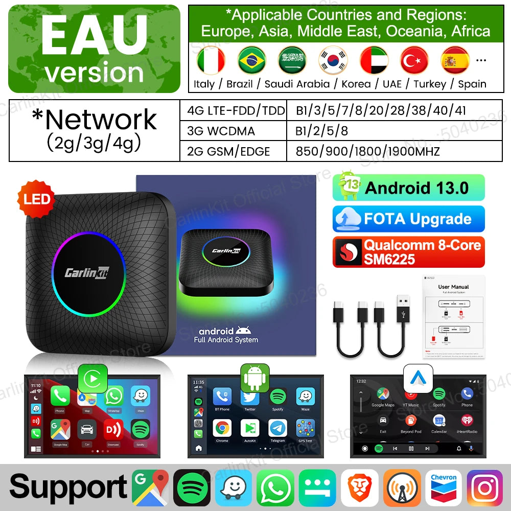 CarlinKit Android 13 CarPlay AI Box — Wireless CarPlay & Android Auto Adapter, 8-Core, Dual-Band WiFi, GPS