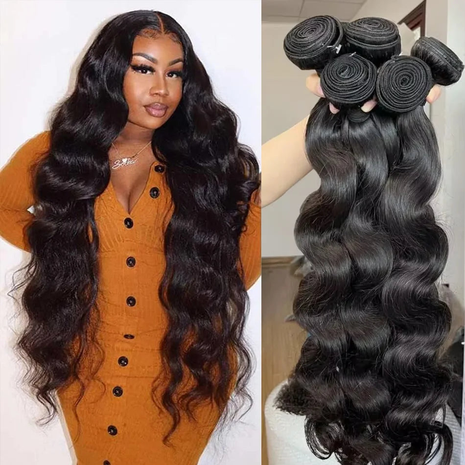 28 30 32 Inch Body Wave 1 3 4 Bundles Brazilian Remy Unprocessed Raw Virgin Human Hair Wavy Double Bundles Weave Extensions