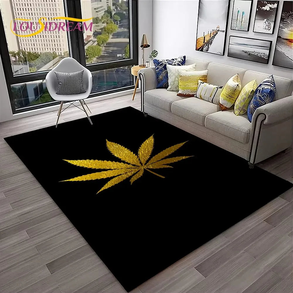 Weed Plants Maple Leaf Carpet Rug for Home Living Room Bedroom Sofa Playroom Doormat Kitchen Decor Area Rug Non-slip Floor Mat