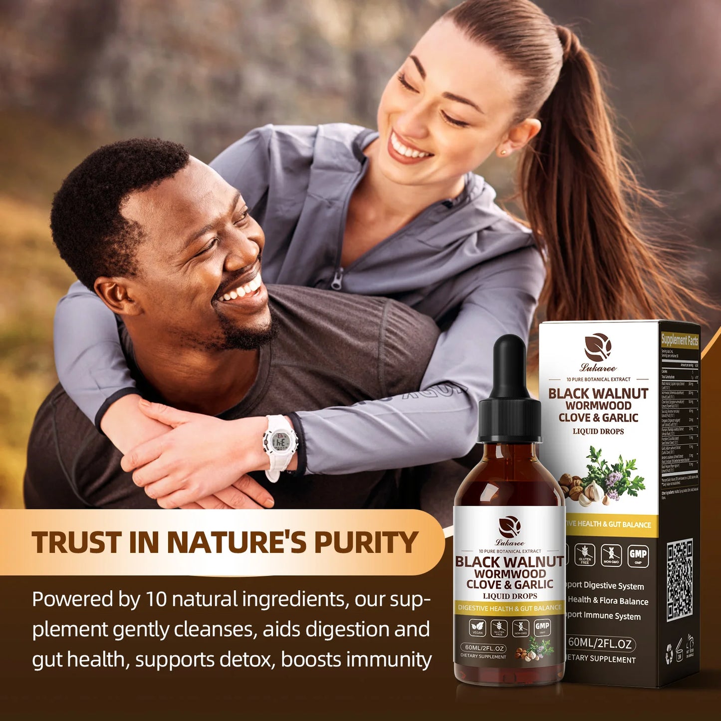 Gotas de nuez negra Lukaree de 60 ml con clavo de olor y ajo: favorecen la digestión y la salud inmunitaria, desintoxican el cuerpo y son antioxidantes.