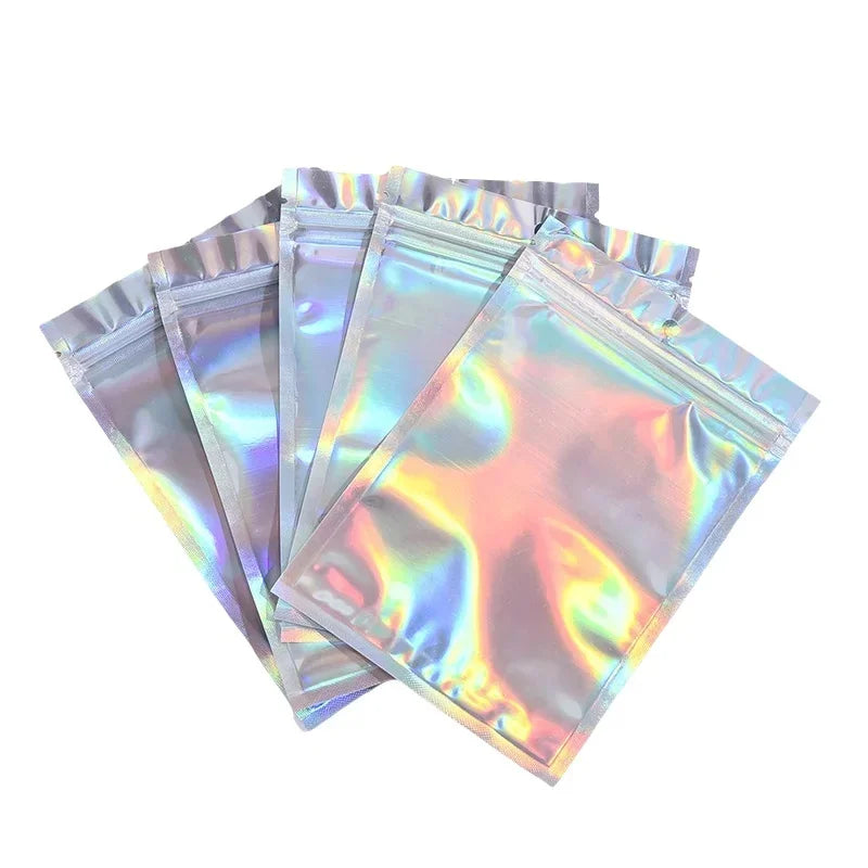 50/10PCS Laser Sealing Bags Plastic Holographic Candy Food Pouch Resealable Necklace Jewelry Gift Packaging Kitchen Storage Bag