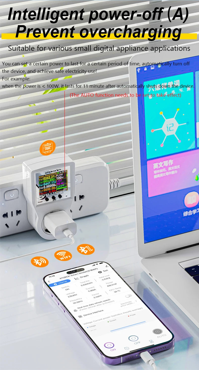 AC85-265V 16A Tuya WiFi Smart EU Socket Voltmeter Ammeter Power Meter Curve Electricity Bill Energy Consumption Analyzer Monitor