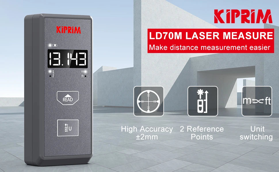 Kiprim Laser Rangefinder 50M 70M 100M Mini Laser Measurement Tool Laser Tape High Accuracy Multiple Measurement Functions
