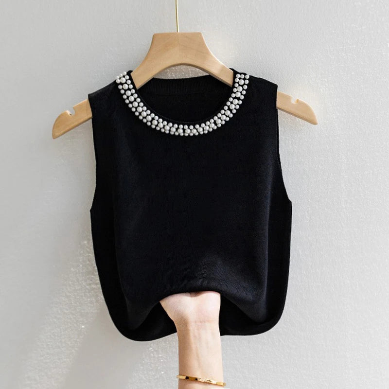 Women's beaded knit tank top, sleeveless vest — view 17 of 20