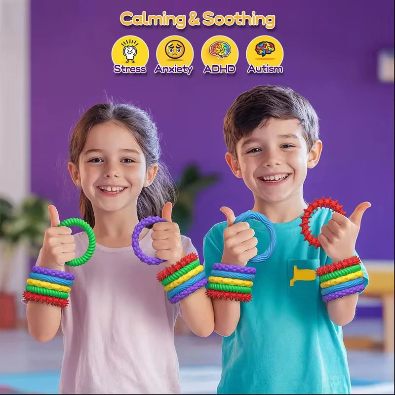 5/6/12Pcs Silicone Bracelet Ring Stone Textured Sensory Fidget Toys For Adults Autism Sensory Toys For Kids Fidget Stress Toys