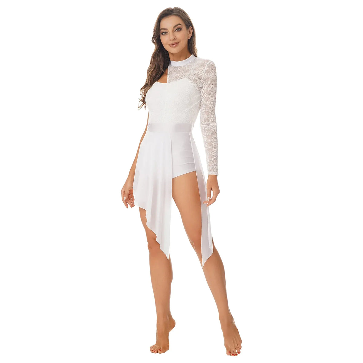 Women's one-shoulder lace lyrical dance dress