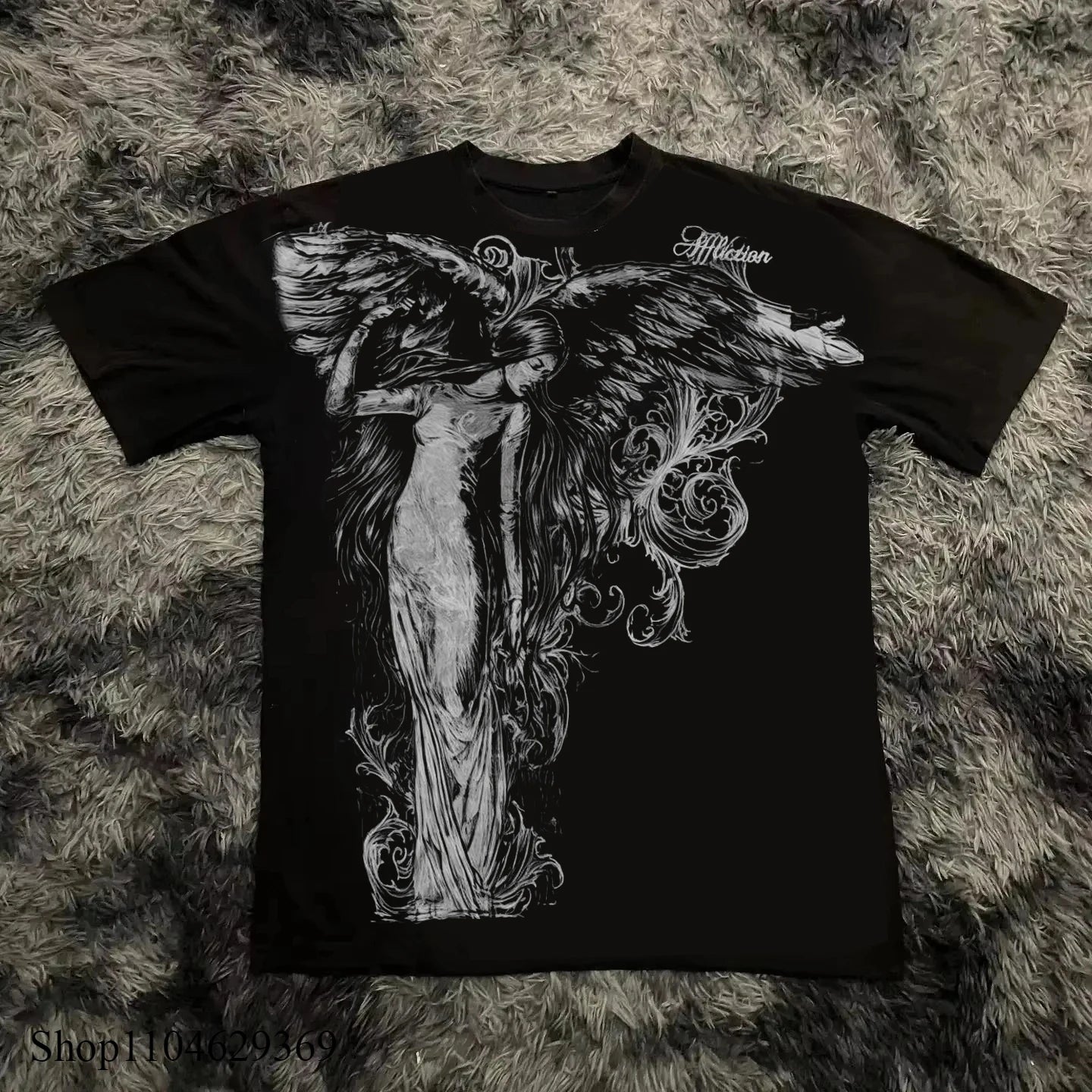 Y2K Gothic Print Oversized T-Shirt — Unisex Cotton Round-Neck Streetwear Tee