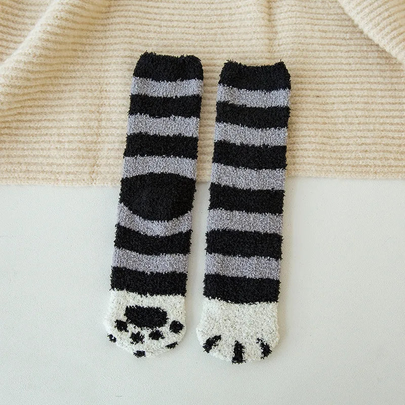 Women's Cat Paw Coral Velvet Socks
