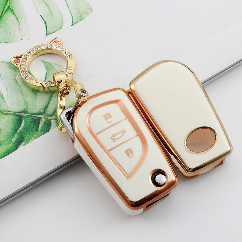 2/3 Button Soft TPU Car Key Cover Case Auto Shell Holder Protector Fob for Toyota Aygo Yaris Highlander Camry RAV4 Keychain