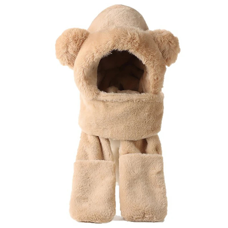 3-in-1 Bear Ear Hat, Scarf and Gloves Set, Plush