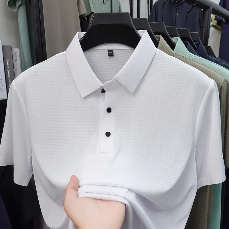 Men's Waffle-Knit Polo Shirt - Short Sleeve Button Placket, Comfort Fit