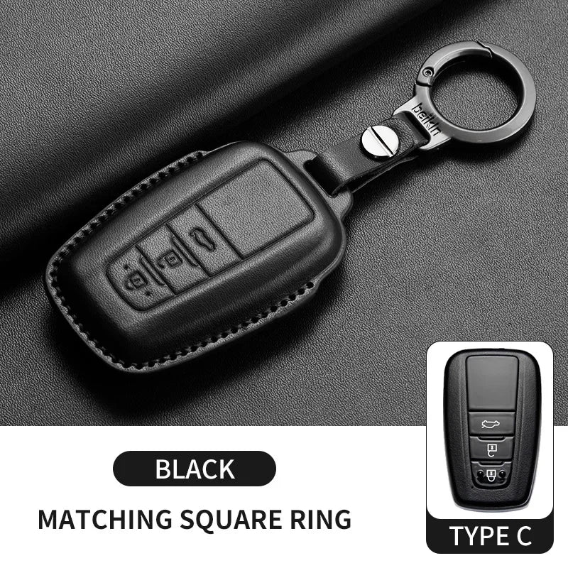 New Leather Car Remote Key Case Cover Shell For Toyota Prius Camry Corolla Avalon CHR RAV4 Land Cruiser Prado Keyless Key Fob