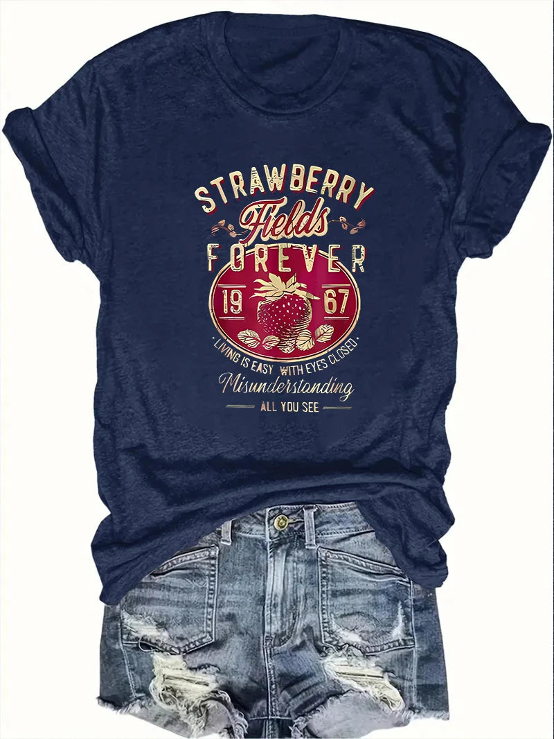 Women's Letter-Print Short-Sleeve T-Shirt — Casual Crew-Neck Summer Top