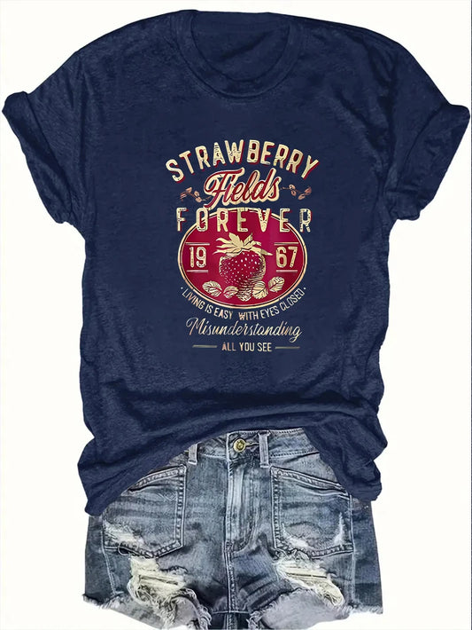 Women's Letter-Print Short-Sleeve T-Shirt — Casual Crew-Neck Summer Top