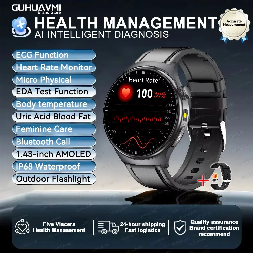 2026 New Accurate Diagnosis ECG Smart Watch Body Fat Blood oxygen BP Health Sport HD AMOLED Screen call Smart watch Men women