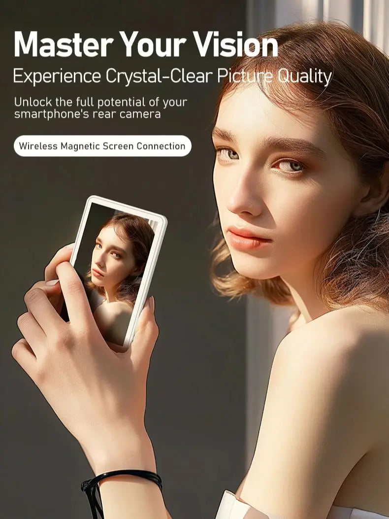 Smartphone Rear Camera Selfie Display Screen Wireless Wi-Fi Mirroring Magnetic Attachment for iOS Android Harmony OS