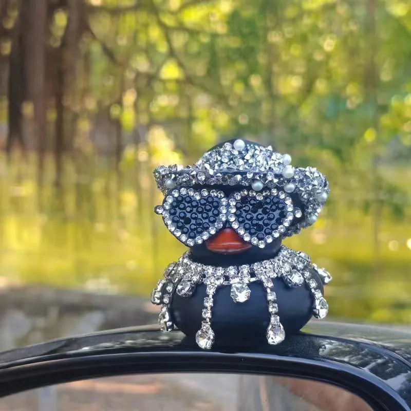 Bling Bing Pink Black Diamond Rubber Duck Car Ornaments Dashboard Decorations Luxury Car Decor Accessories for Ladies Men Women