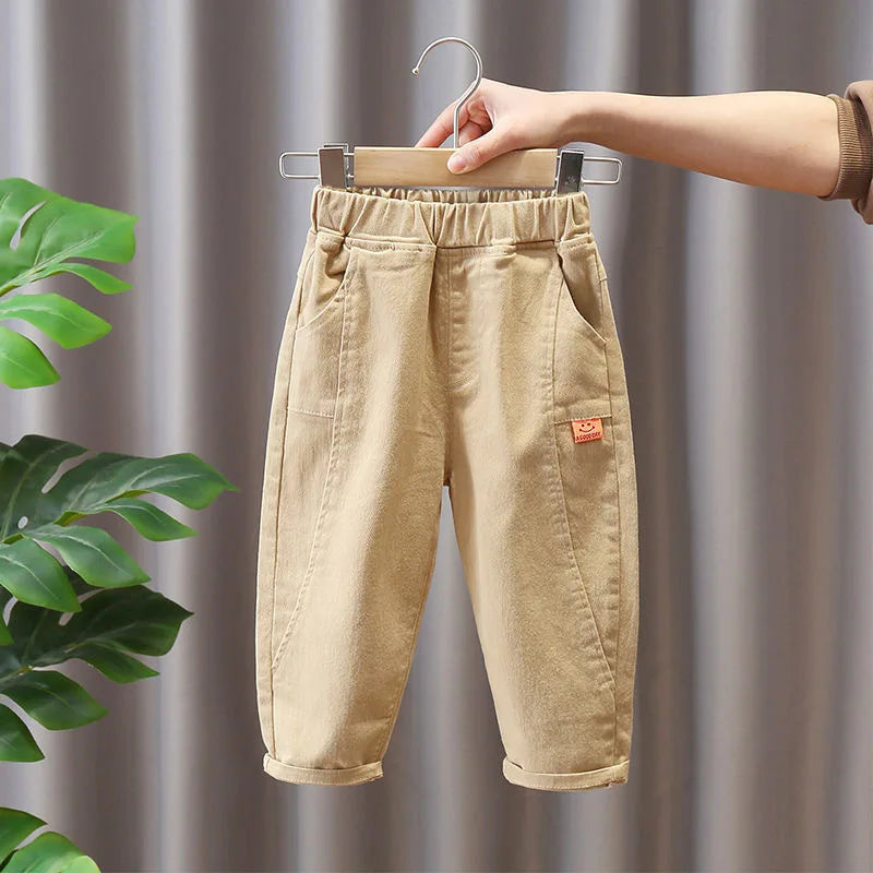 Children Clothes 2025 Spring Autumn Cargo Pants Full Length Pockets Solid Elastic Waist Cotton Casual Fashion Boys Pants 2-8T
