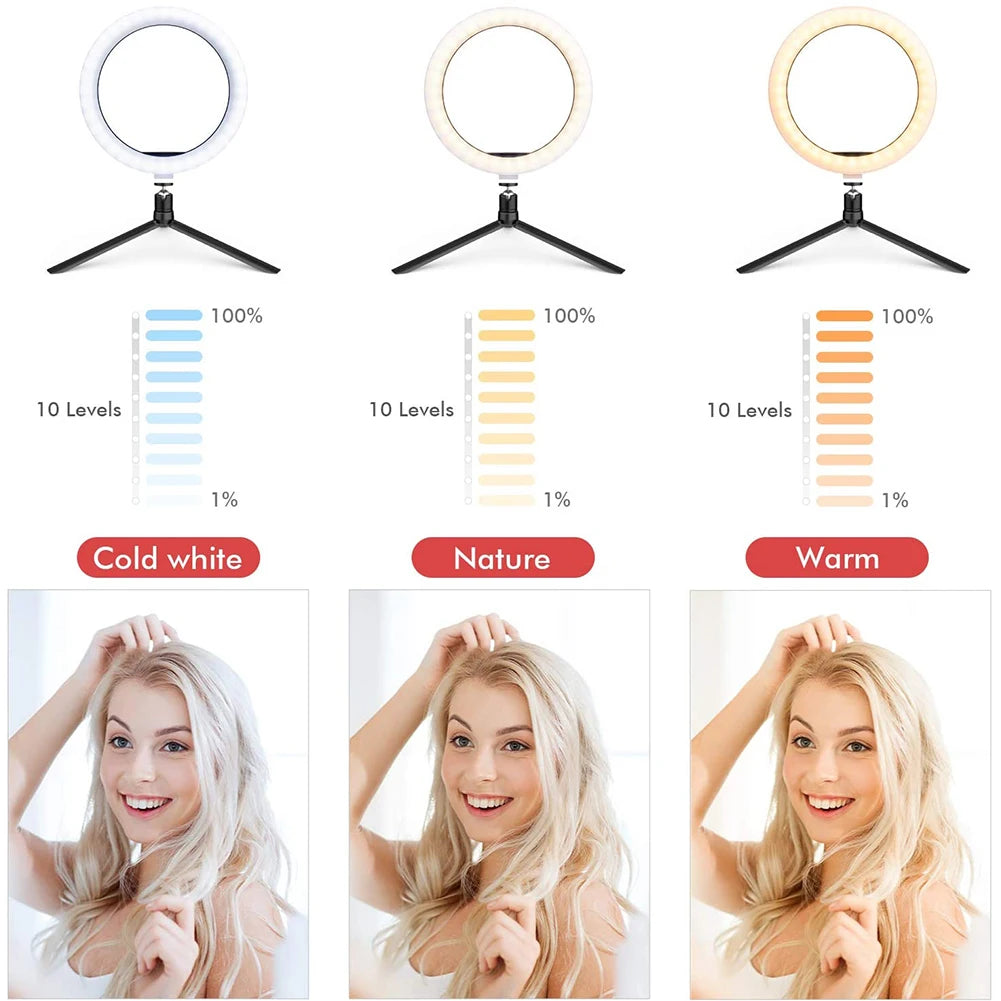 LED Photography Ring Light – 3 Modes Dimmable Selfie Light with Tripod & Phone Stand | TikTok, YouTube & Makeup