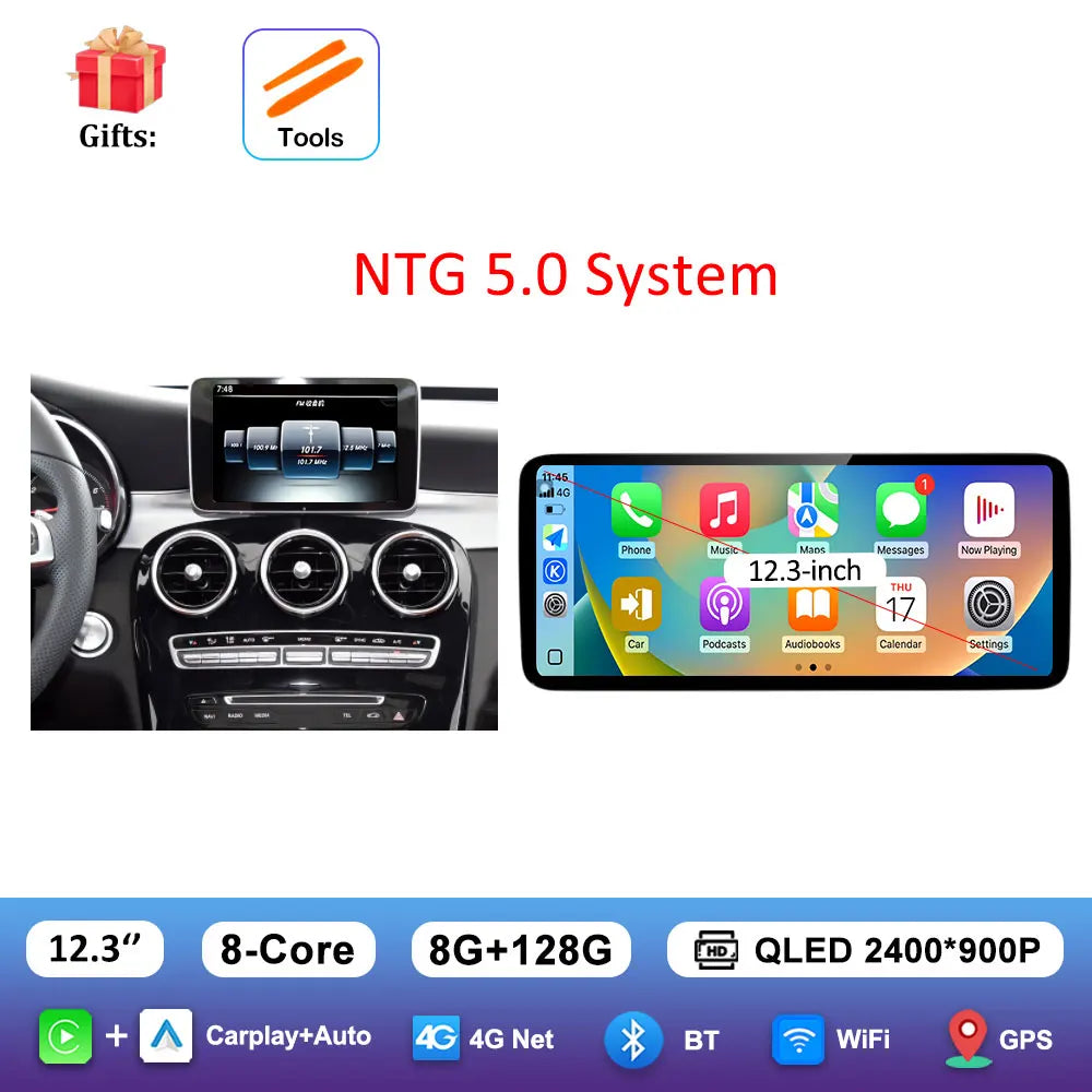 Android 16 Intelligent System for BENZ C CALSS W205 GLC 2026 - 2026 Car Video Multimedia Player GPS Navigation QLED HD Screen BT