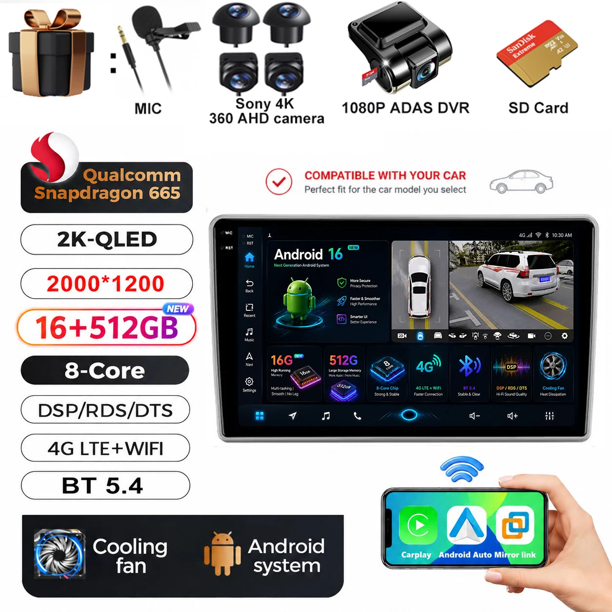 Android Car Stereo with CarPlay & Android Auto (QLED) — Chevrolet Silverado & GMC Sierra (2014–2018)
