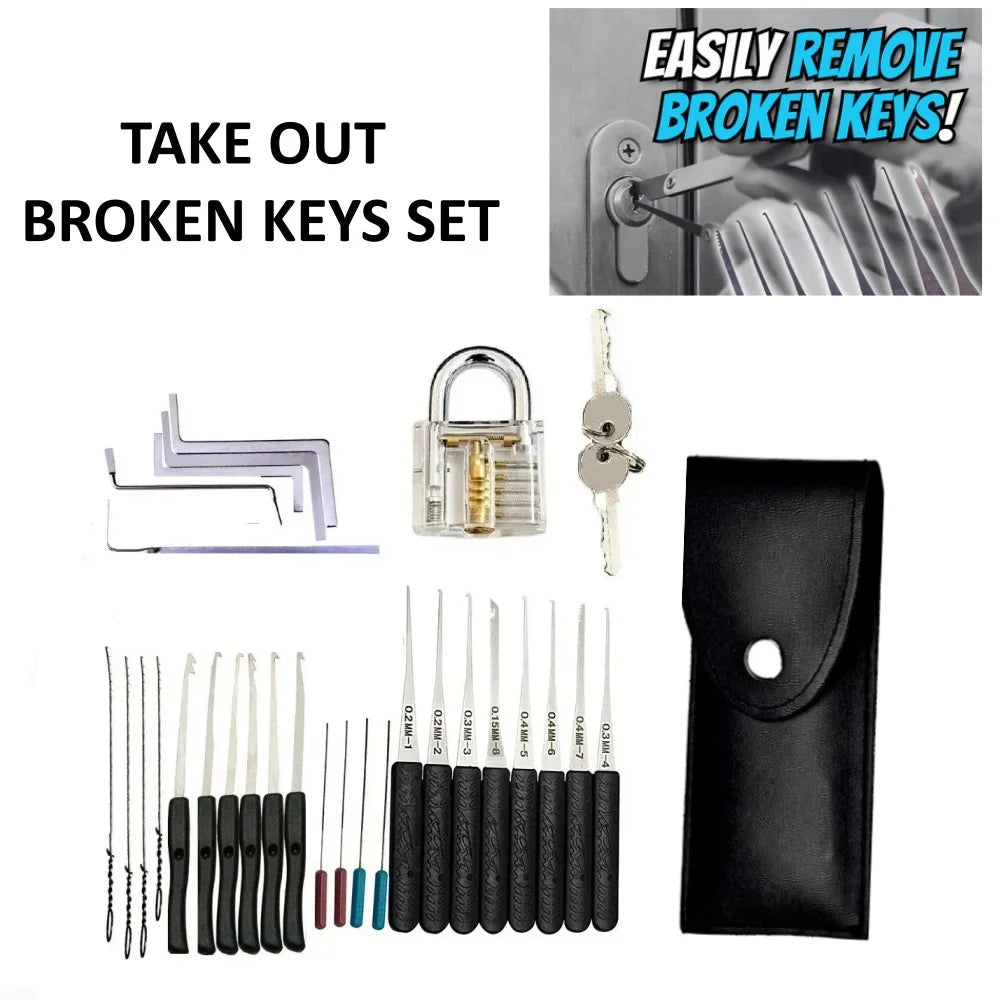 4-in-1/5-in-1 Lock Picking Kit, 10/12/15Pcs Locksmith Supplies with Transparent Lock & Storage Bag for Locksmith Training