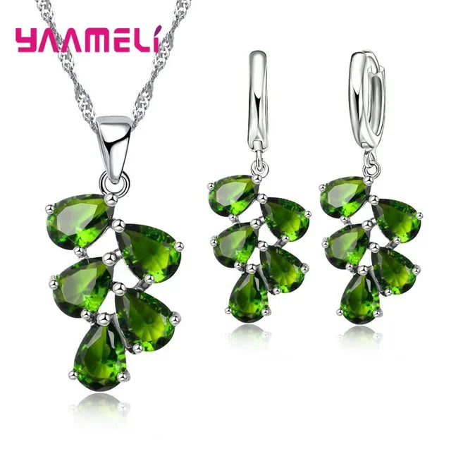 Anniversary Gift For Women Trendy 925 Sterling Silver Jewelry Sets Cubic Zirconia Pendants Necklaces Charm Hoop Earrings