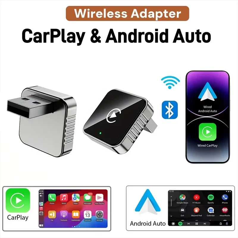 XUDA 2-in-1 Wireless CarPlay & Android Auto Adapter — Mini Smart Box, Dual-Band WiFi, Plug and Play
