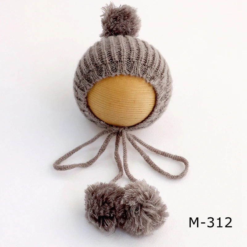 Newborn Pixie Pom Pom Bonnet - Knit Baby Photo Prop Hat - photo 12
