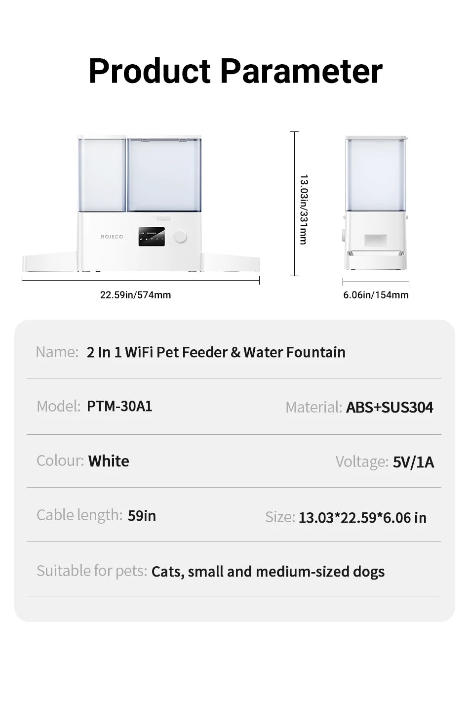 Automatic Pet Feeder with Water Fountain, 5L Food and 3.5L Water