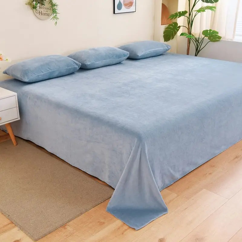 Winter Warm Thick Plush Velvet Flat Sheet Solid Color Large Size Soft Flannel Bed Sheet 350x245cm Not Including Pillowcase