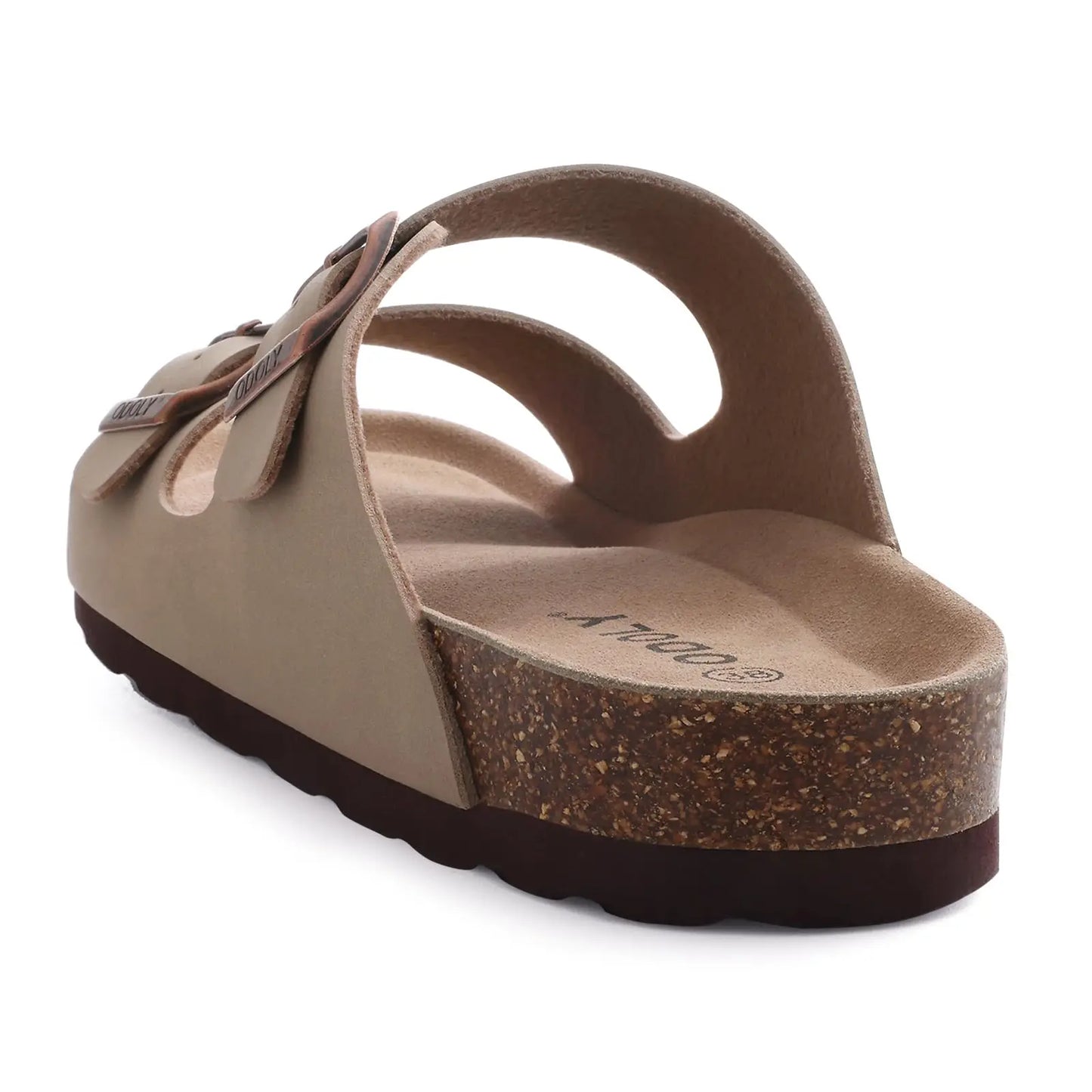 Crestar Women Cork Footbed Slippers Summer Couple Adjustable Double Buckles Flat Sandals Outdoor Cork Beach Slides With Open Toe