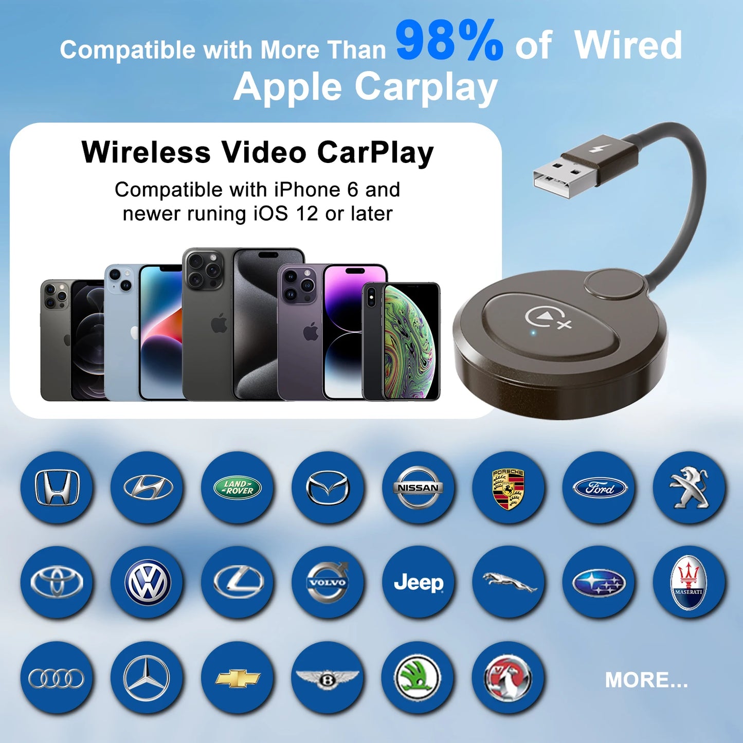 Wireless Video CarPlay Adapter With Netflix/YouTube/Tiktok, For OEM Wired CarPlay Cars