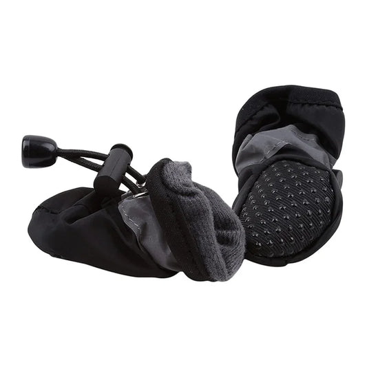 4Pcs Dog Boots Waterproof Non-slip Sole with Reflective Strip Adjustable Drawstring Soft Breathable Lining for Small Dogs