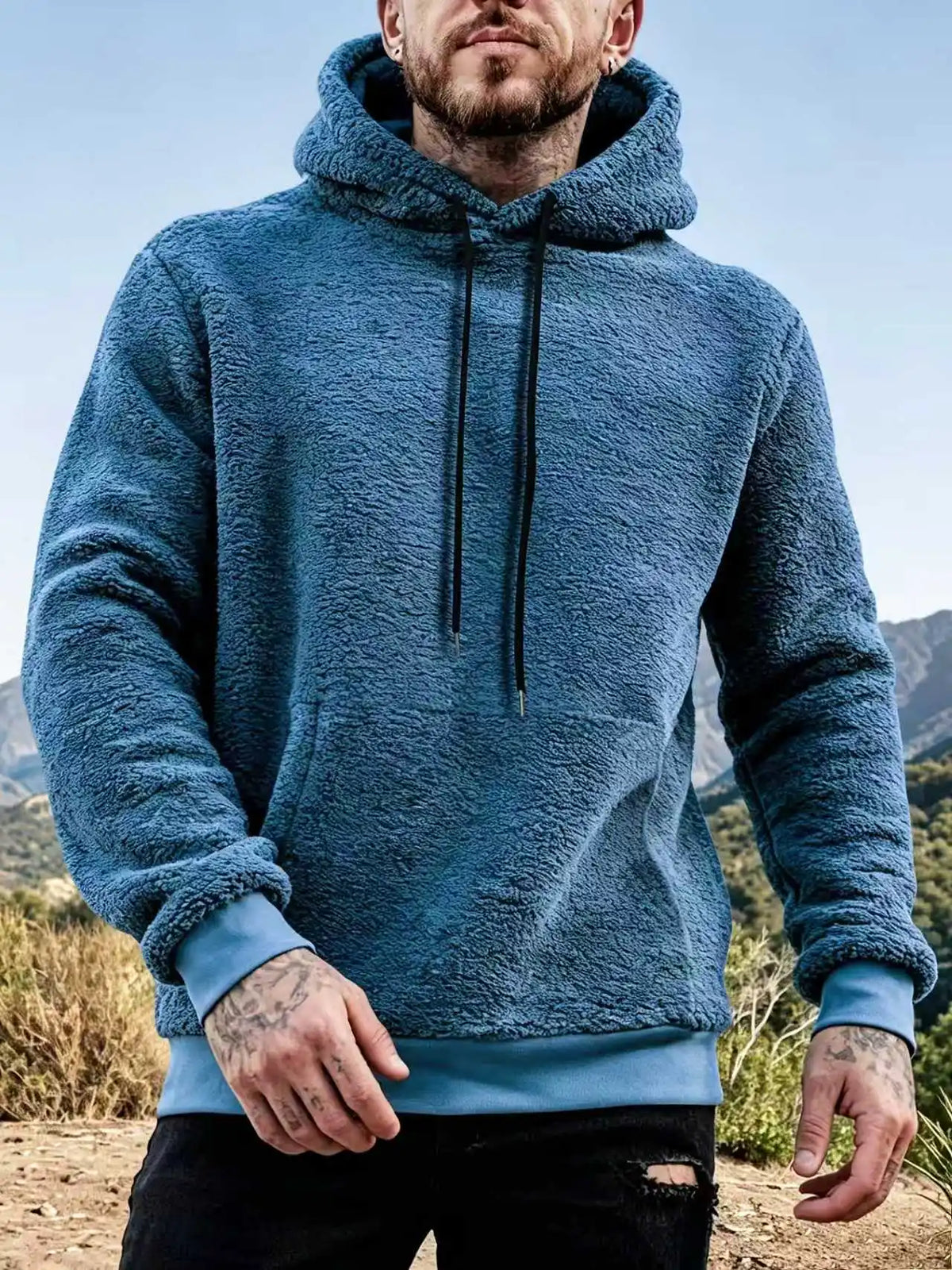Men's Sherpa Hoodie - Plush Pullover Sweatshirt with Pockets - photo 4