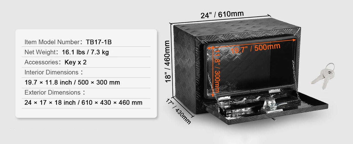 SucceBuy Underbody Truck Box Pickup Storage Box Heavy Duty Diamond Plate Tool Box with Lock&Keys Waterproof Trailer Storage Box