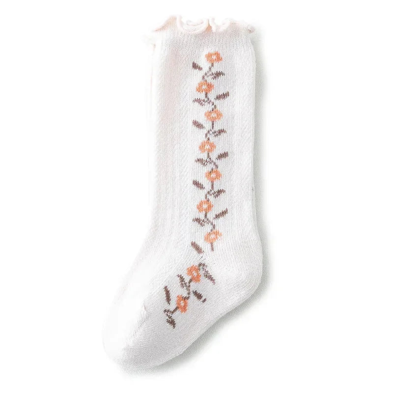 Baby Girls Knee High Socks Flower Cotton Children Kids School Uniform Socks Spring Autumn Winter Long Socks Sweet Princess Style