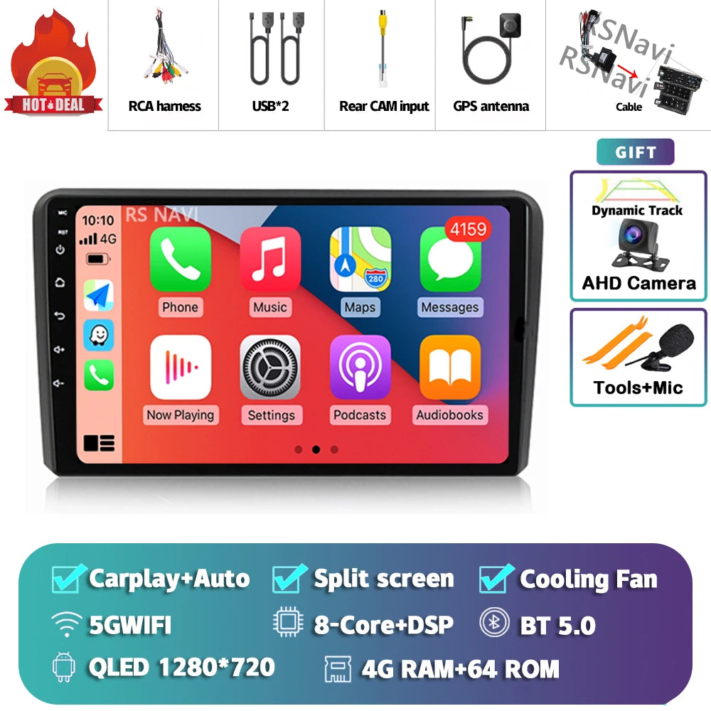 Android 16 Carplay Auto GPS Navigation For Audi A3 8P 2003 - 2013 Radio Multimedia Player 2Din Head Unit Video Stereo Car Radio