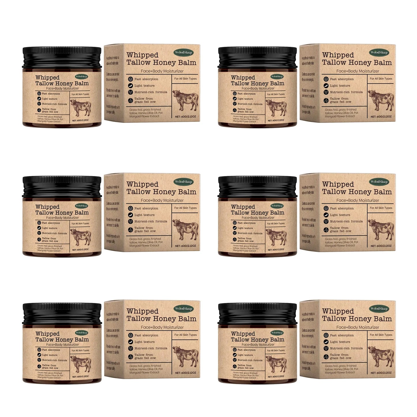 WoodSleep Whipped Beef Tallow Balm - Grass-Fed Tallow & Wild Honey