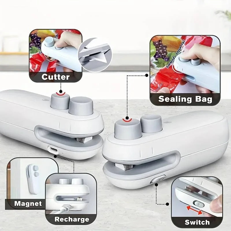 2in1 Plastic Bag Sealer Mini Portable Plastic Bags Sealing Machine Thermal Sealants Handheld Food Storage Packaging Heat Sealer