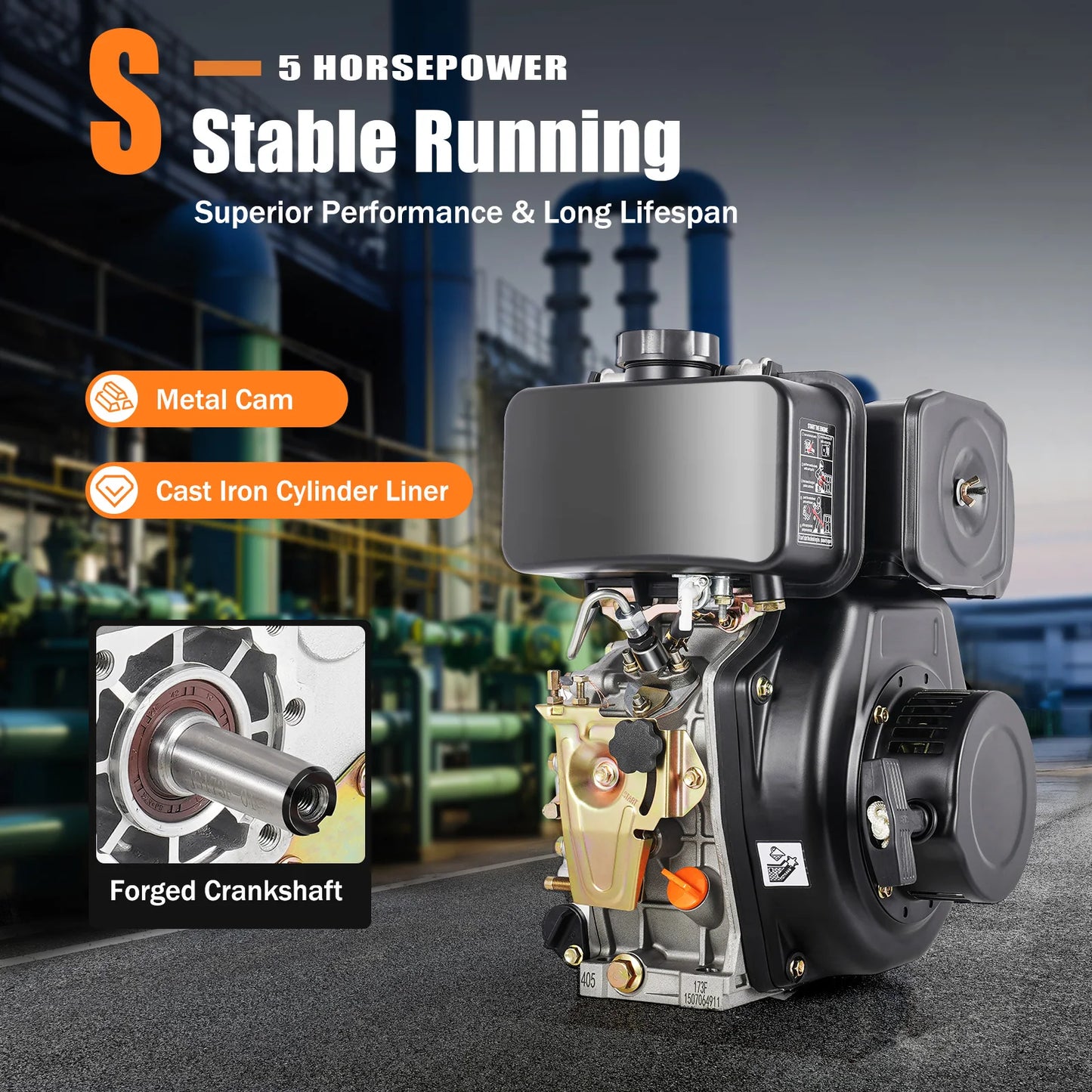 5HP 4 Stroke Diesel Engine 247cc 4.05KW Single Cylinder Air Cooled Hand Start 3600RPM for Water Pumps Generators Micro Tillers